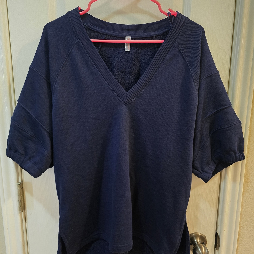 FP Movement by Free People Navy V-Neck Short Sleeve Top